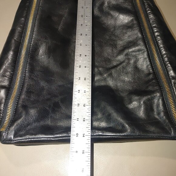 Badgley Mischka Expandable Black Leather Bucket Bag Tote Shopper Mayra Shine - Picture 7 of 16